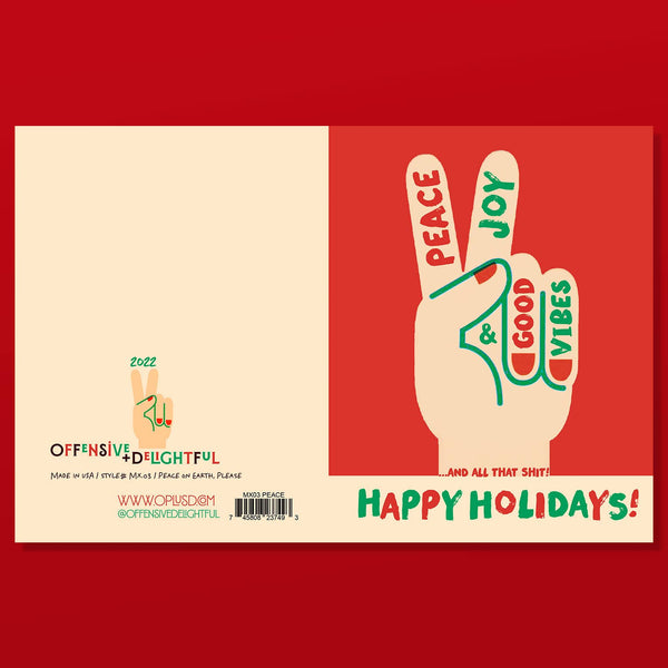 Offensive+Delightful Peace Joy Good Vibes Greeting Card